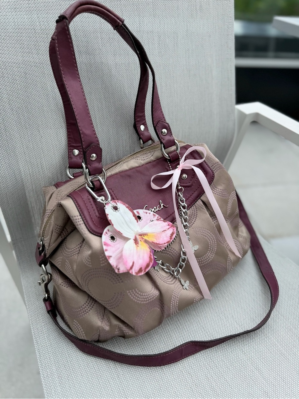 vintage Coach Ashley Op Art Purple & Beige  Tote Bag